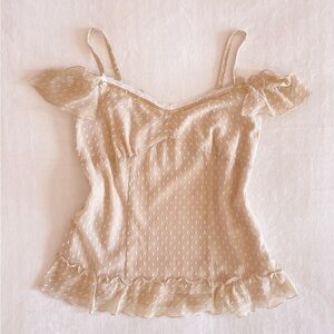 japanese brand beige bustier-style ruffle milkmaid top